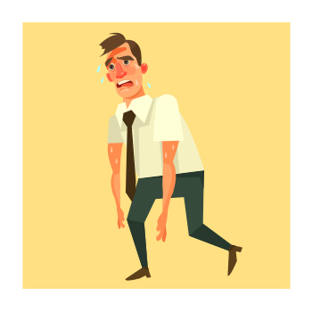 Illustration of a person walking while looking sweaty and exhausted