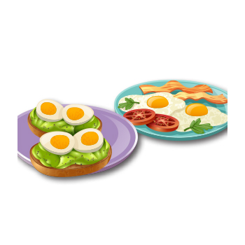 Illustrations of plate of fried eggs