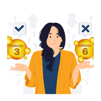 Person balancing a omega 3 and omega 6 molecules