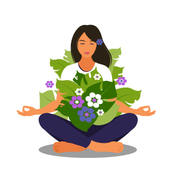 Illustration of a person sitting in a meditative pose with plants