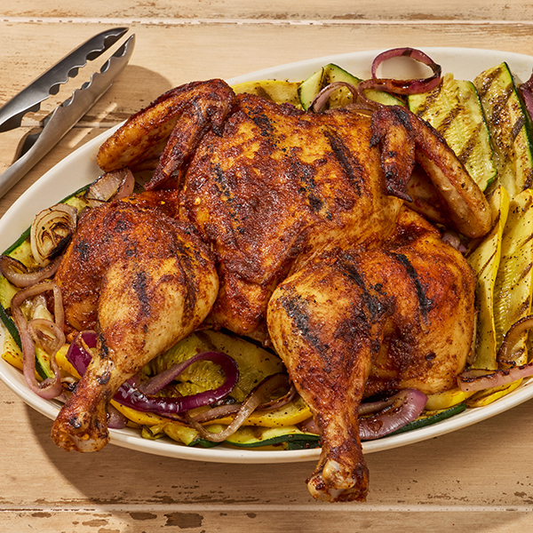 Grilled Spatchcock Chicken and Vegetables