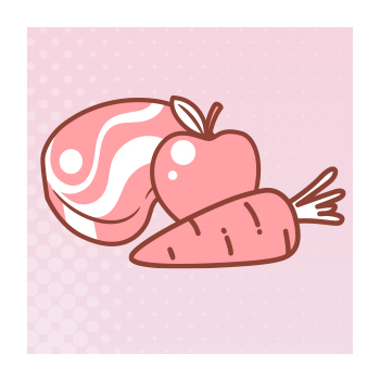 Illustration of meats, vegetables, and fruits