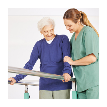 Image of nurse assisting an older adult walk
