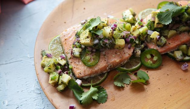 Roasted Salmon with Avocado and Kiwi Salsa