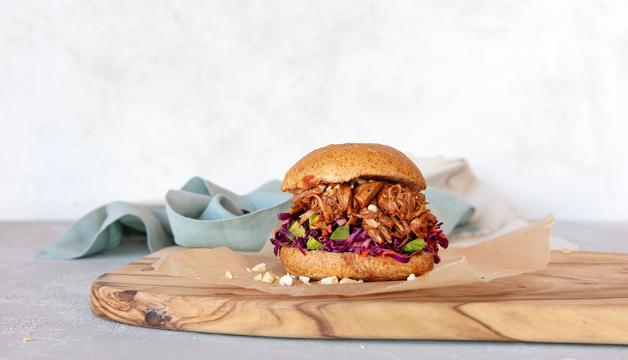 BBQ Jackfruit Sandwich with Avocado Slaw