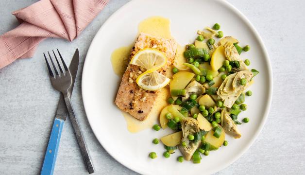 Lemon Garlic Salmon with Bright Spring Veggies