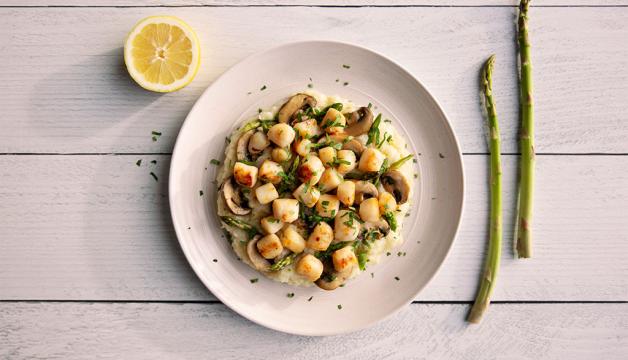 Spring Mushroom and Asparagus Risotto with Scallops