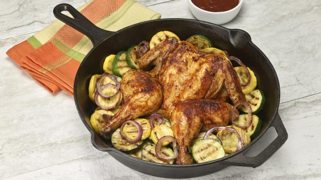 Grilled Spatchcock Chicken and Vegetables