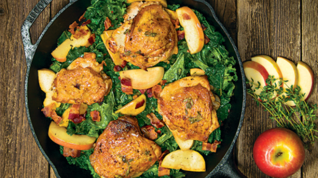 Cider Braised Chicken With Apples and Kale Recipe