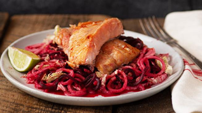 Honey-Ginger Salmon with Veggie Noodles Recipe for Two