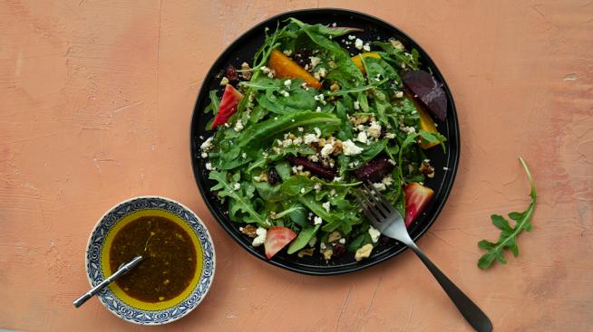 Beet and Arugula Salad with Cranberries, Walnuts & Goat Cheese 